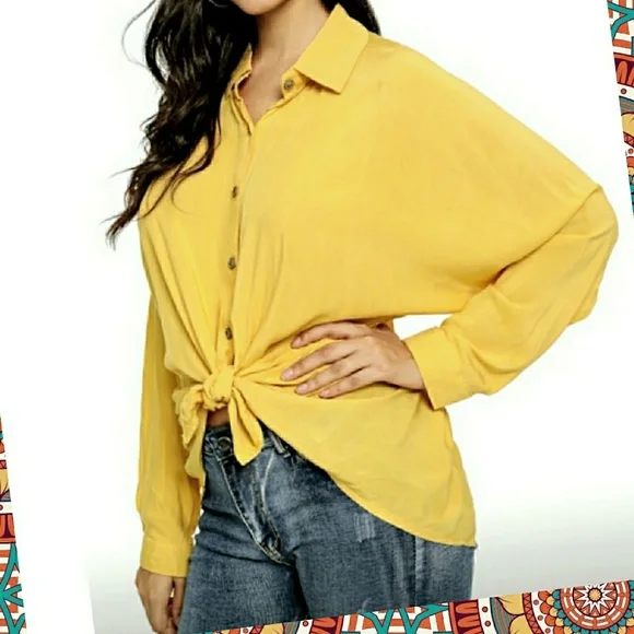 High Low Split Back Button Tie Up Tunic - Picture 1 of 7